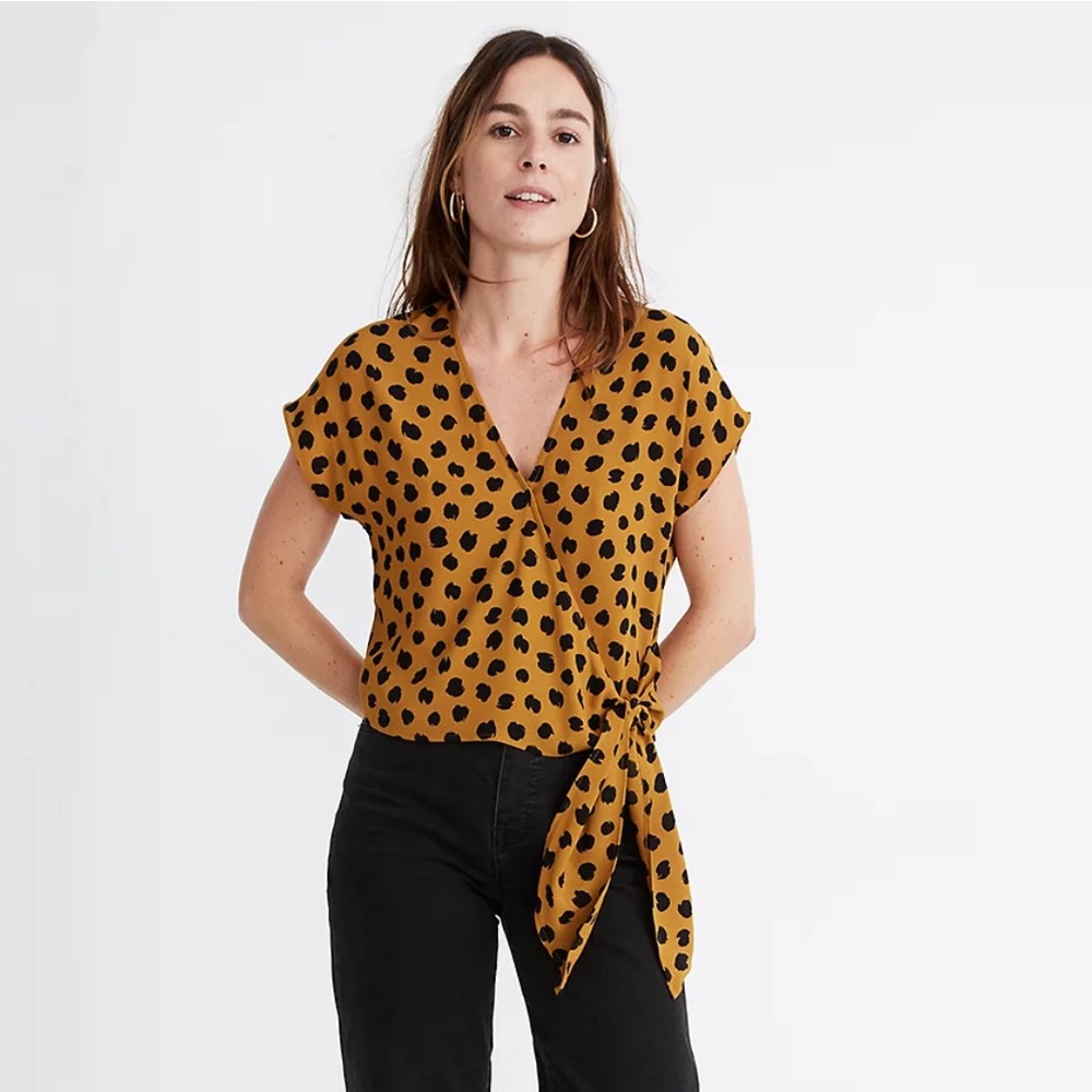 Madewell Sash-Tie Wrap Top in Painted Spots, M, New With Tags
